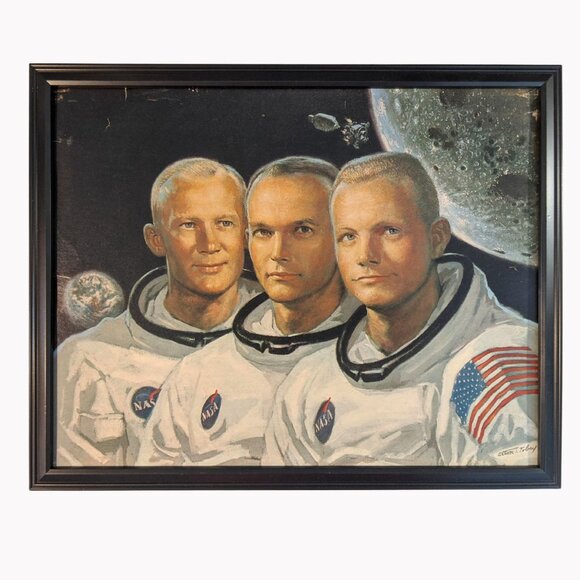 Vintage 1969 framed lithograph Armstrong Aldrin Collins July 1969 Apollo 11 Moon - Picture 3 of 10